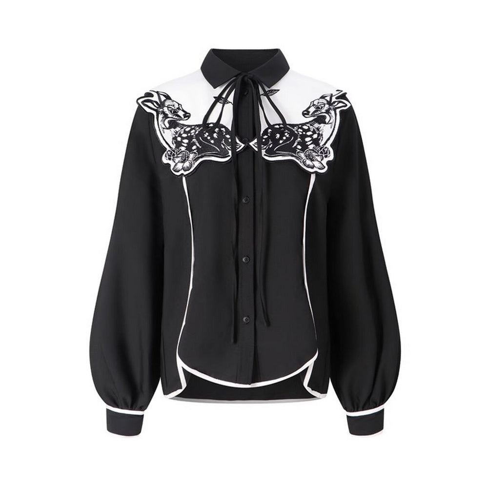 月明かりのバンビが佇む:深い森の中のオリエンタルカウボーイブラウス C0187