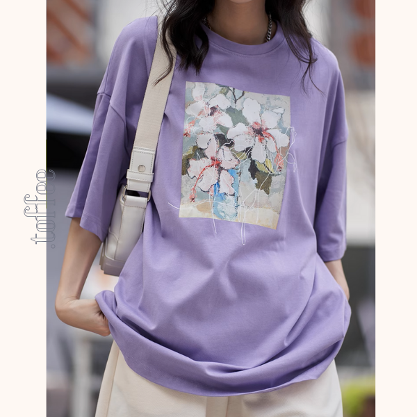 【3color】フラワープリントオーバーサイズTシャ《Z00993》