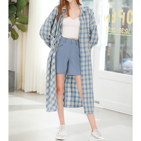 オーバーチェックシャツワンピース w-093