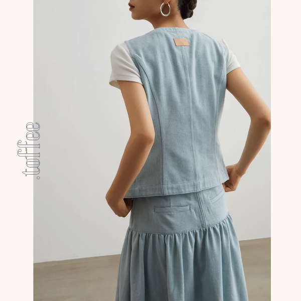 ノースリーブラウンドネックベスト&Aラインロングスカートセットアップ《Z00954》