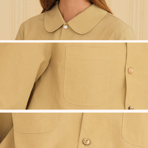 【3color】丸襟パッチポケット付きベーシックシャツ 《Z00742》