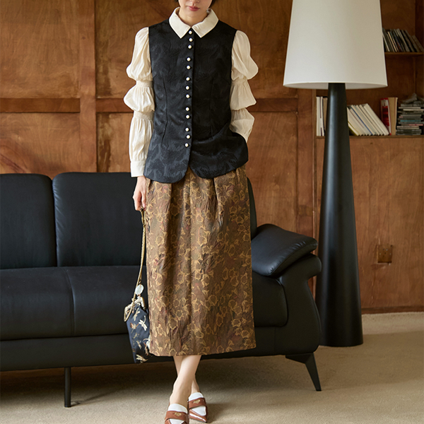 ダマスク柄織りミディアムジレ 《Z00812》