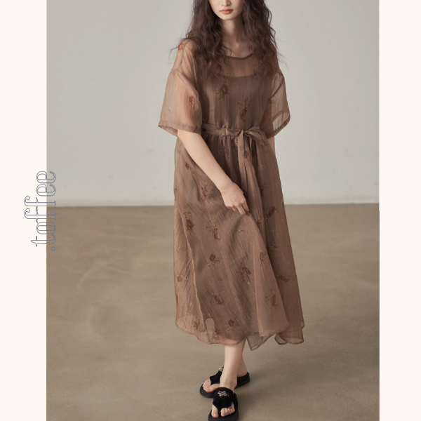 フローラルプリントシフォンワンピース《Z00995》