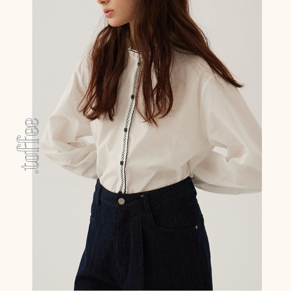 コントラストカラーレースディテールシアーブラウス《Z00844》