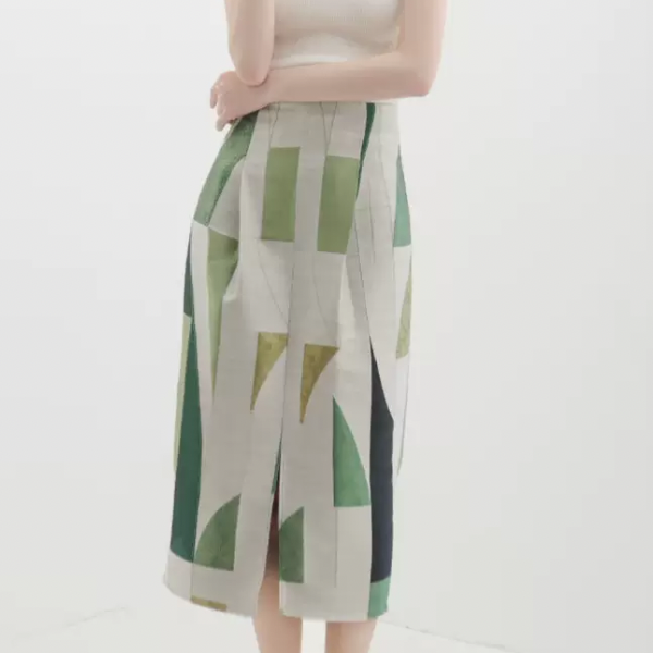 アーティスティックシルエットプリントスカート AU-091