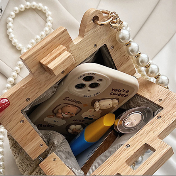 【3color】パールストラップエレガントストローバッグ X-274