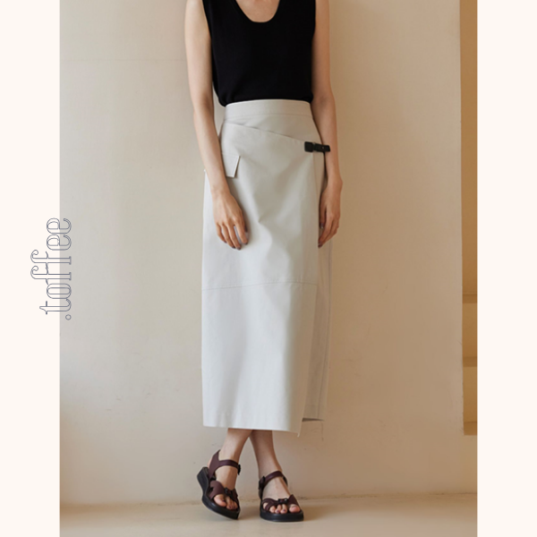 斜め前立てスカートミモレ丈スカート Z00425