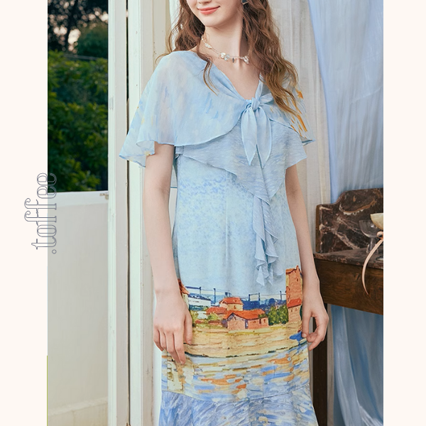 潮の音が聞こえる:シフォンプリントロングワンピース《Z00972》