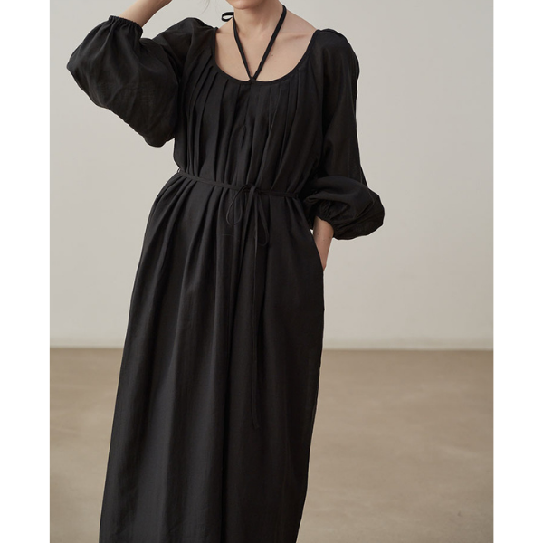 【2color】ホルターネックタックワンピース X-071