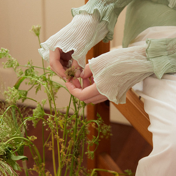 フリル付きミントグリーンシースルートップ Z00264