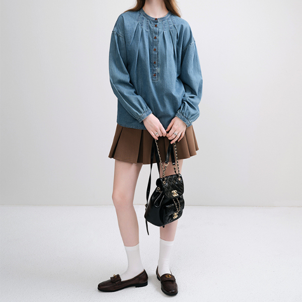 ラウンドネックデニムシャツ Z00097
