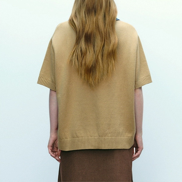 カラフルアーガイル柄半袖ニットトップ Z00543