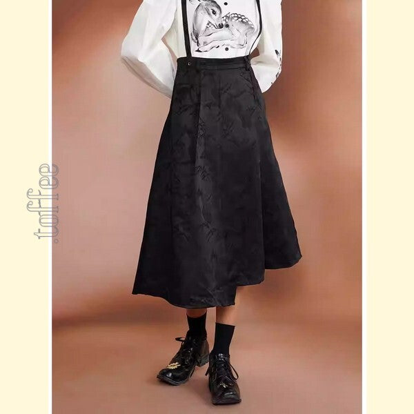 幻想的な水墨画ジャガードが織りなす:オリエンタルサスペンダースカート C0188