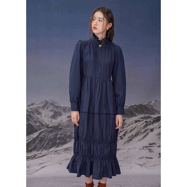 【3color】ゴールドフォックスボタンロングワンピース C0099