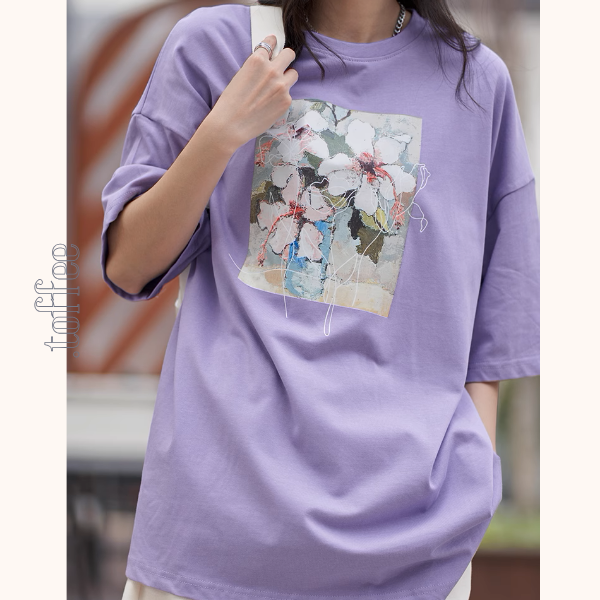 【3color】フラワープリントオーバーサイズTシャ《Z00993》