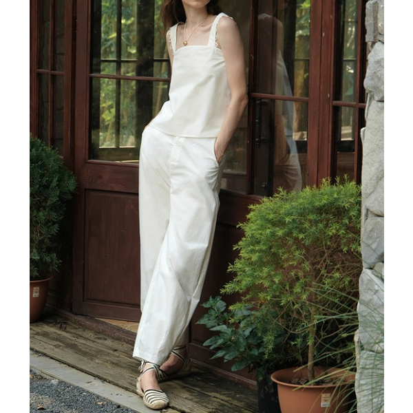 【2color】シンプルレースキャミソール&ロングパンツのセットアップ Z00204