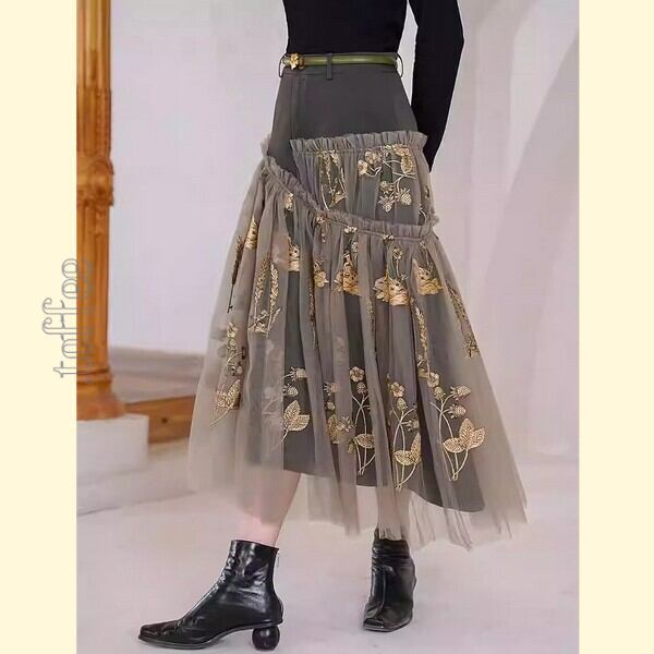 ニッチでクラシカルな植物画刺繍:フェアリーシアースカート C0163