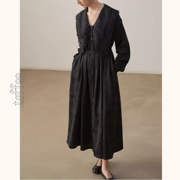 レイヤードドールカラーブラックジャガードワンピース《Z01000》