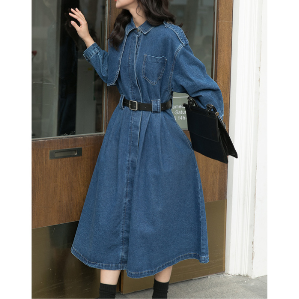 イレギュラーフラップデニムワンピース w-038