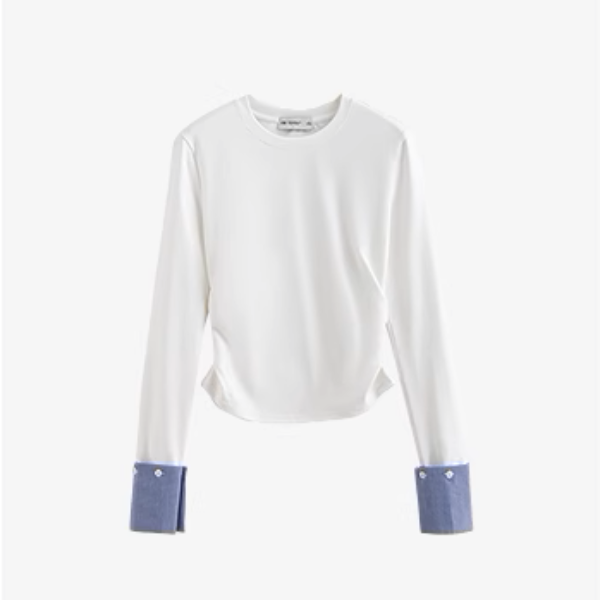 【2color】ギンガムチェックカフスクルーネックトップ《Z00926》