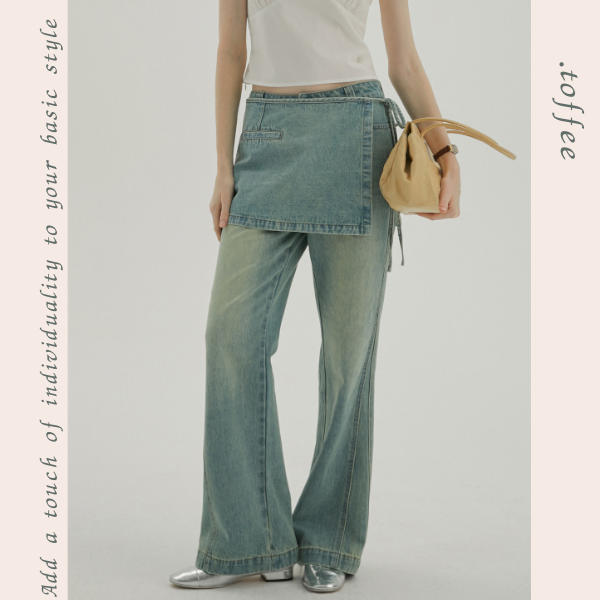 フェイクスカート&デニムパンツの2点セット Z00312