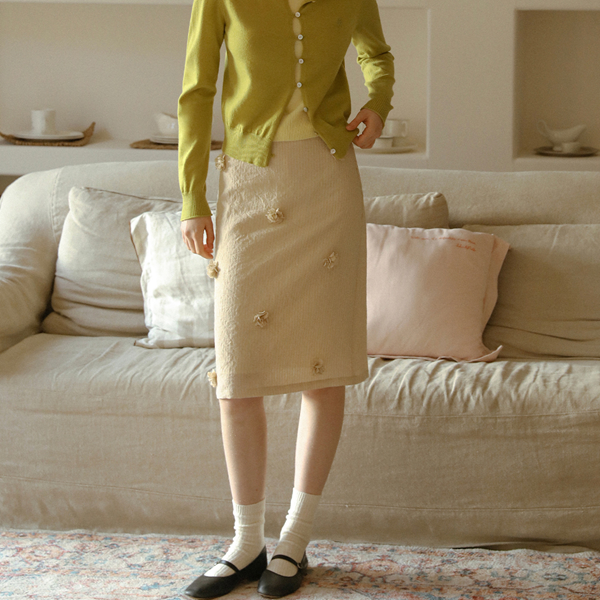 リボン&立体フラワーAラインスカート《Z00821》