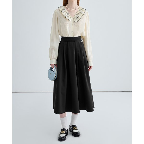 ハイウエストドレープAラインプリーツスカート Z00030