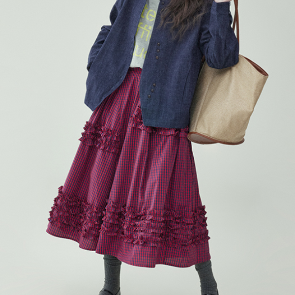【2color】レースディテールハイウエストフレアスカート 《Z00729》