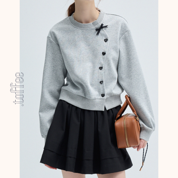 リボン&ハートボタンアシンメントリーカーディガン Z00459