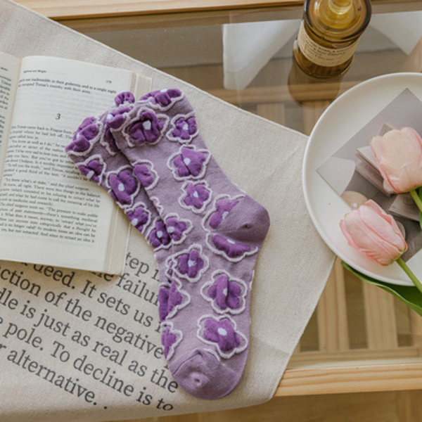 【4足set】パープルフラワーソックス X-030