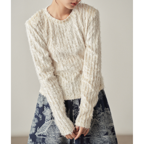 【2color】 レースフリンジ スリムフィットトップス X-433