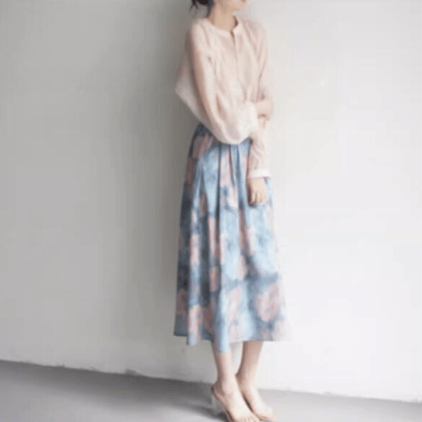 油絵風フラワープリントスカート X-270