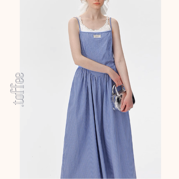 ブルーストライプロングキャミワンピース《Z01015》