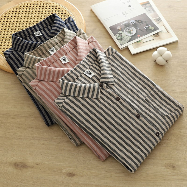 【4color】胸ポケット付きストライプ柄ボタンダウンシャツ 《Z00727》