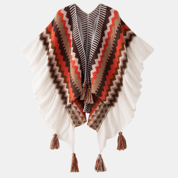 【3color】タッセル付き エスニックスタイルケープマント Z00046
