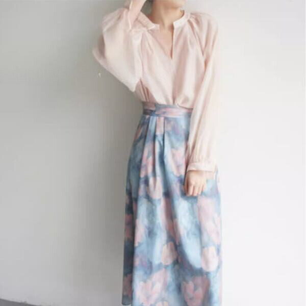 油絵風フラワープリントスカート X-270