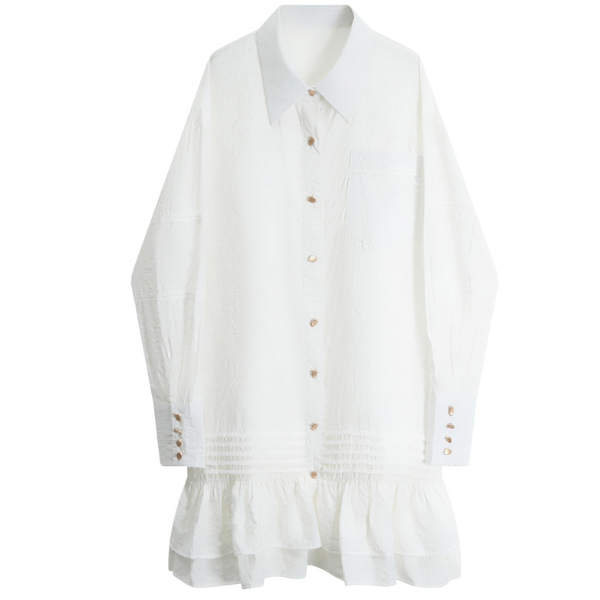 【2color】フリルヘムショート丈シャツワンピース Z00048