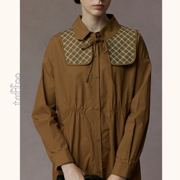 【2color】チェック柄ショールデザインシャツワンピース 《Z00810》