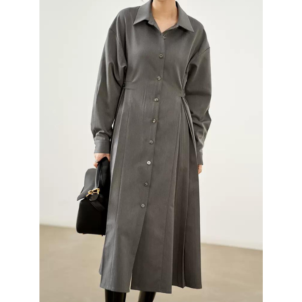 【2color】サイドプリーツフレアワンピース w-058