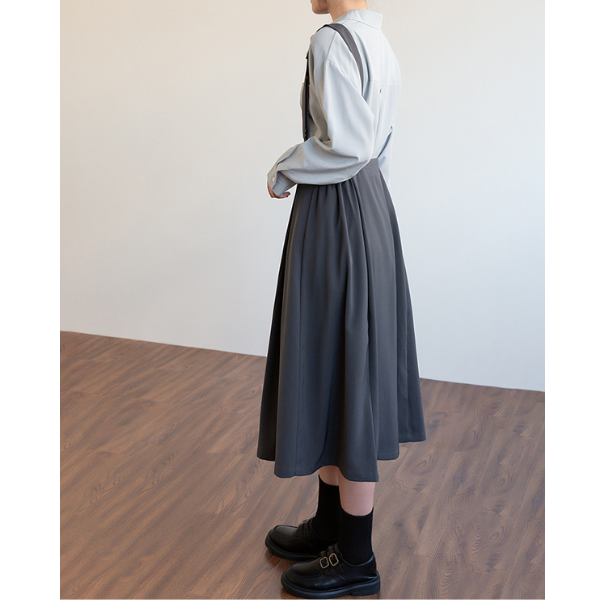 【3color】アシンメトリーサスペンダースカート X-313