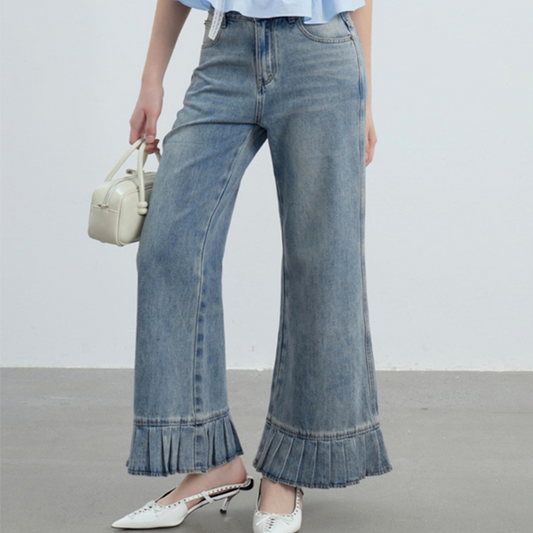 プリーツヘムデニムフレアパンツ Z00446