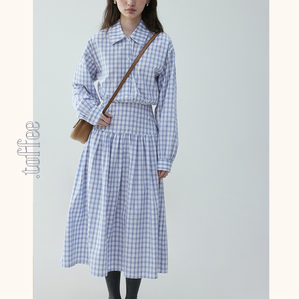 チェック柄Aラインロングシャツワンピース《Z00839》