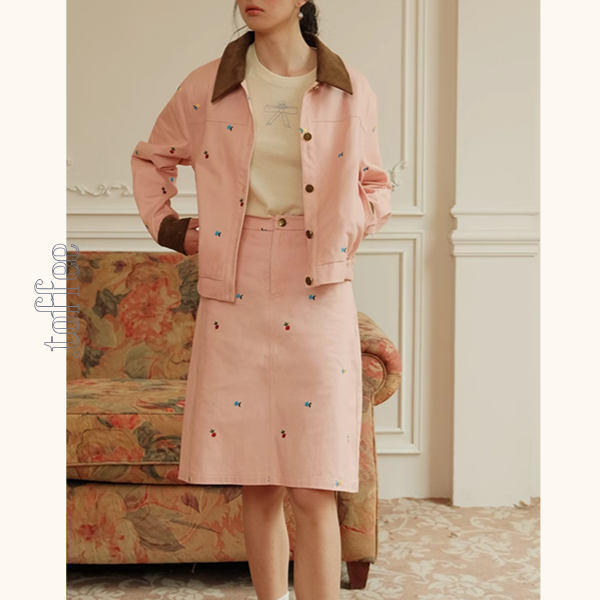 【2color】マルチカラー刺繍入りデニムセットアップ Z00499