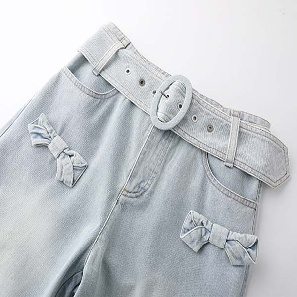 リボン付きワイドデニムパンツ Z00398