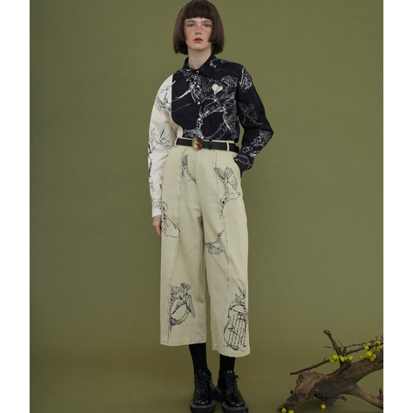 バイカラーアーティスティックシャツ w-027