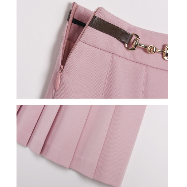 オーバーサイズジャケットとプリーツスカートのピンクセットアップ X-404