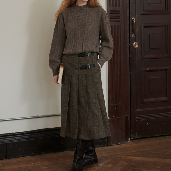 【2color】チェック柄ミモレ丈プリーツスカート Z00565