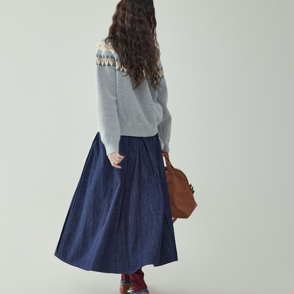 ポケット付きロングデニムプリーツスカート 《Z00732》
