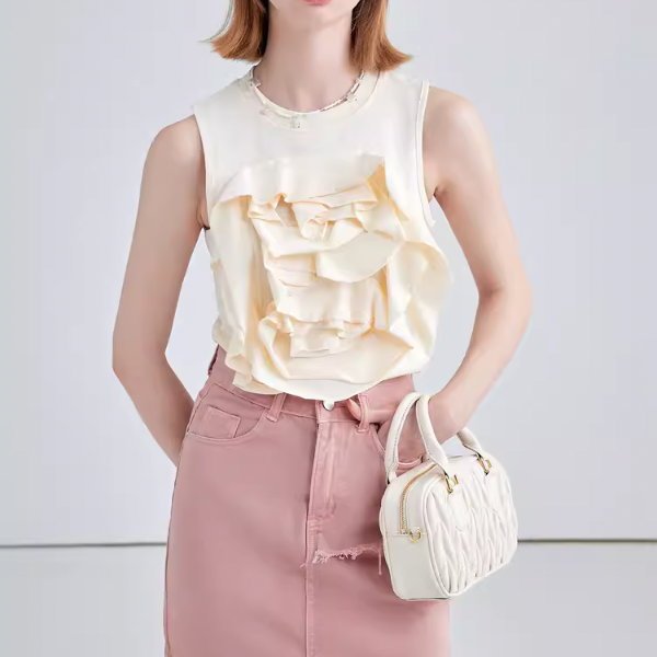 【2color】フラワーデコレーションノースリーブトップス W-201