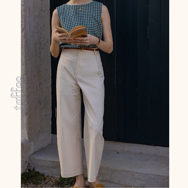 【3color】ベルトループ付きハイウエストストレートクロップドパンツ《Z00870》